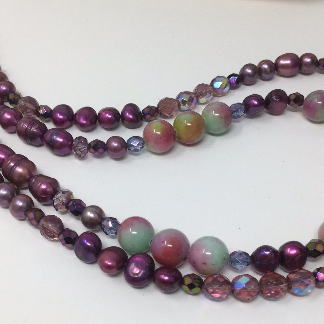 Magenta Madness Genuine Pearls & Agate Necklace Artist Original