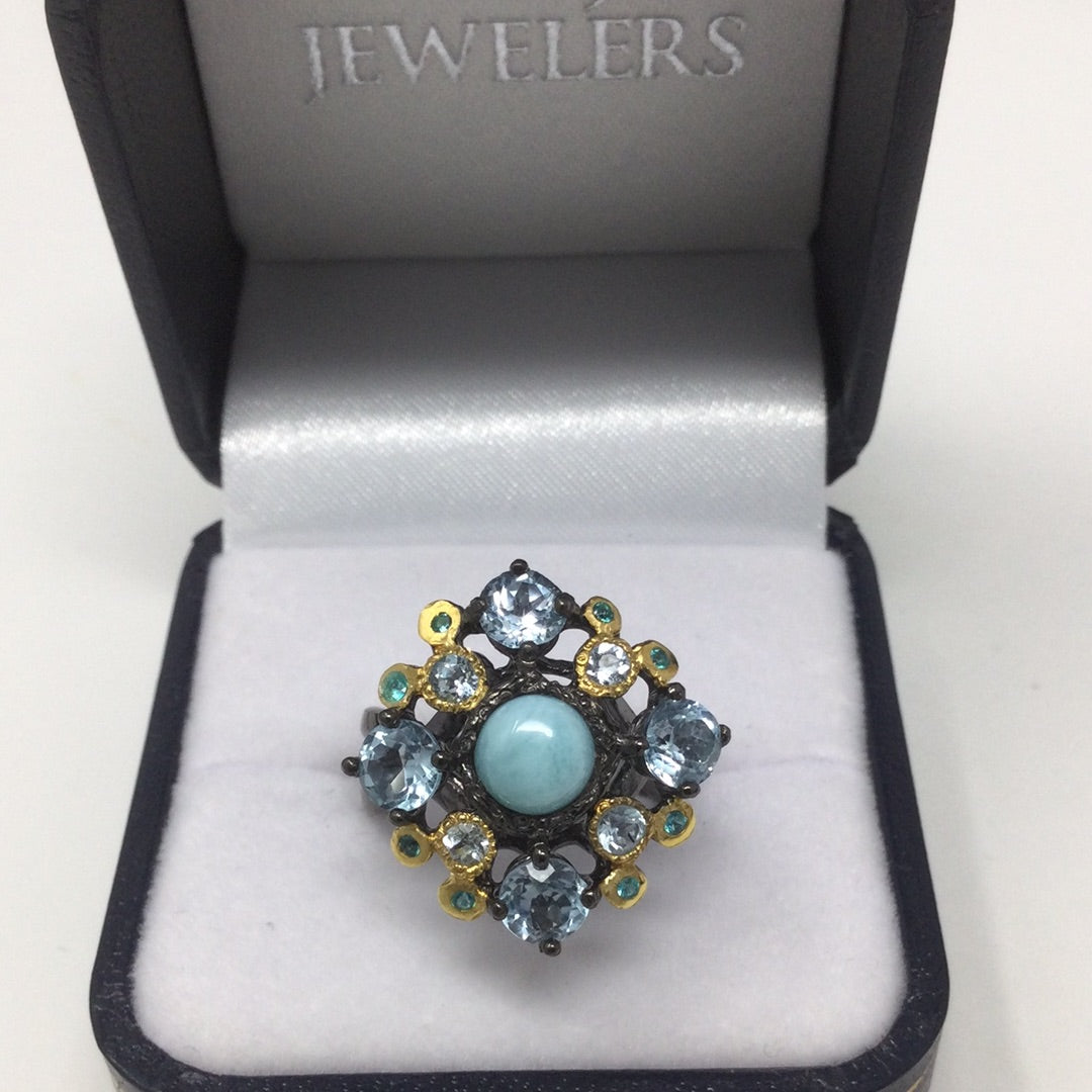 Genuine Larimar & Topaz Ring