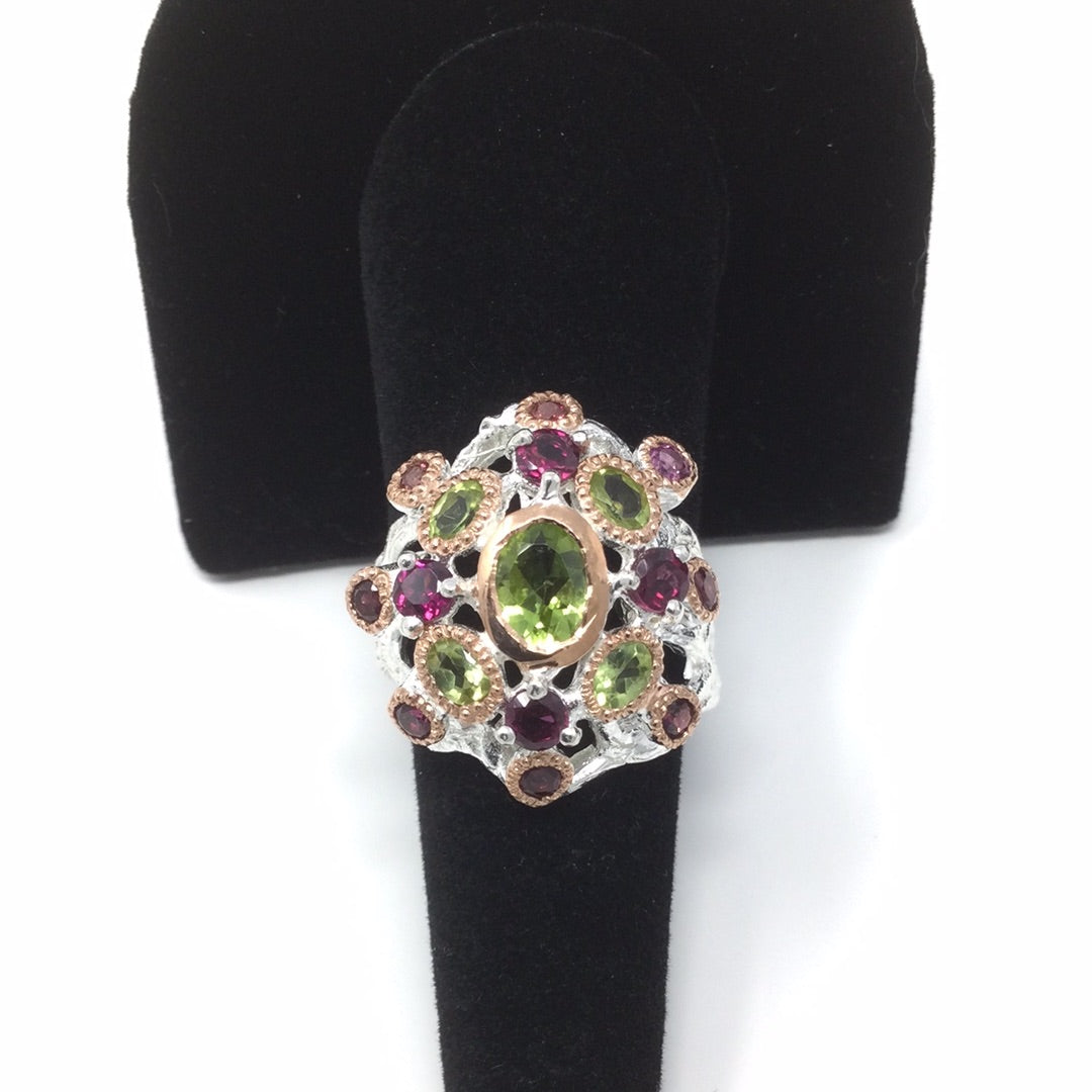 Genuine Peridot & Garnet Ring