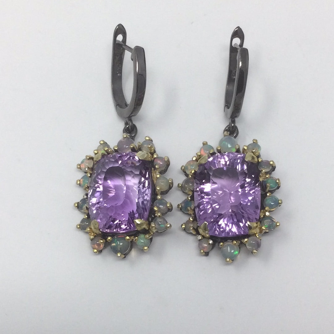 Genuine Amethyst & Opal Earrings