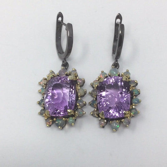 Genuine Amethyst & Opal Earrings