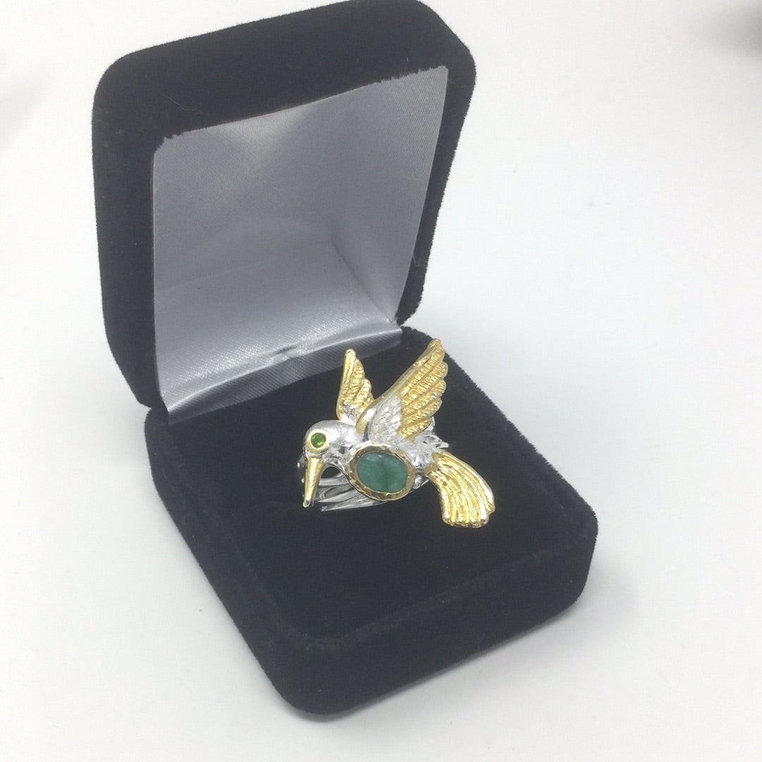 Genuine Emerald Hummingbird Ring