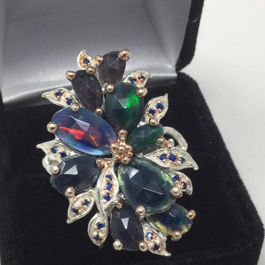 Unsurpassed Rare Genuine Black Opals Ring