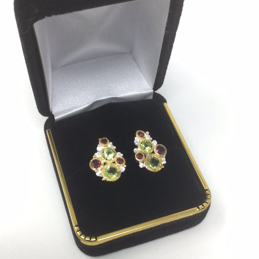 Genuine Peridot Garnet Earrings