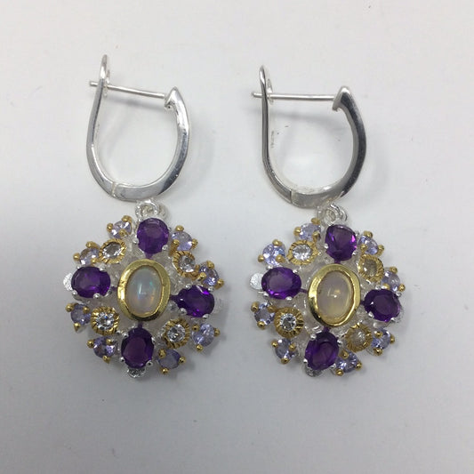 Genuine Opal, Tanzanite & Amethyst Earrings