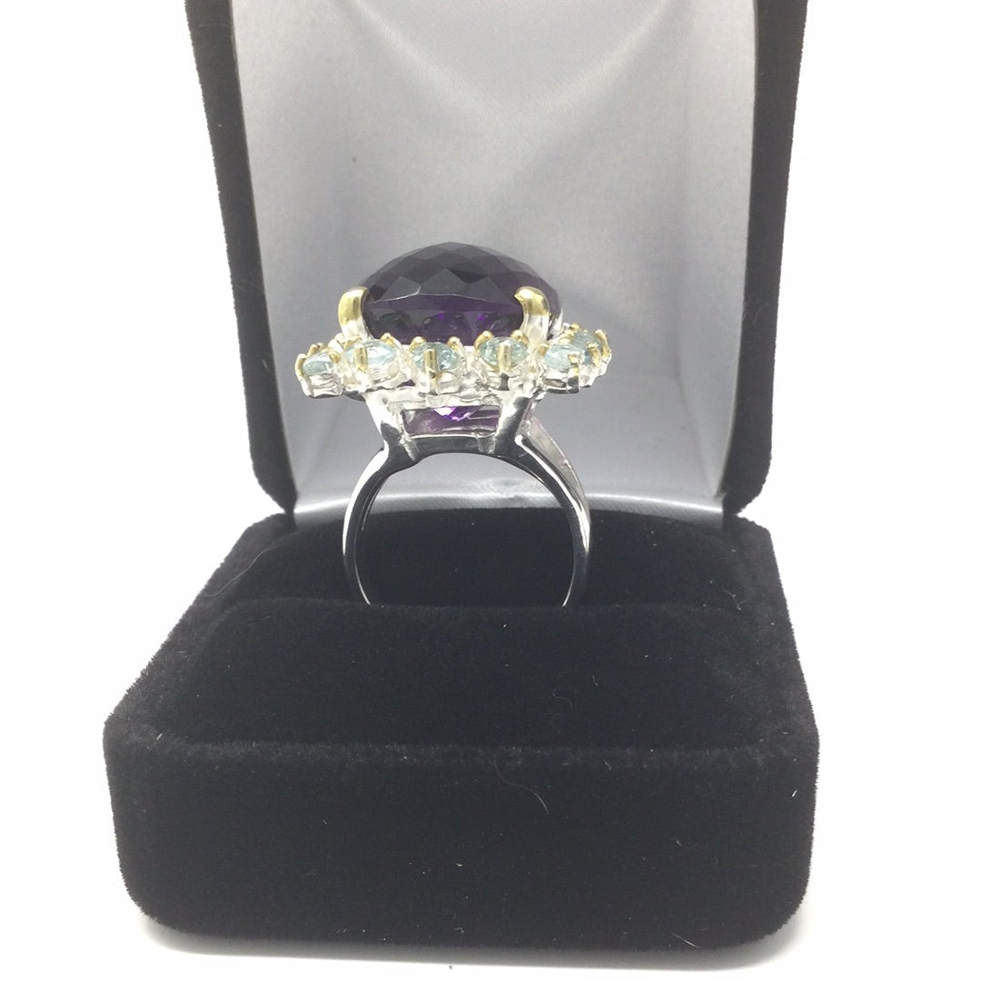 Unusual Cushion Cut 25 CTW Genuine Amethyst Ring