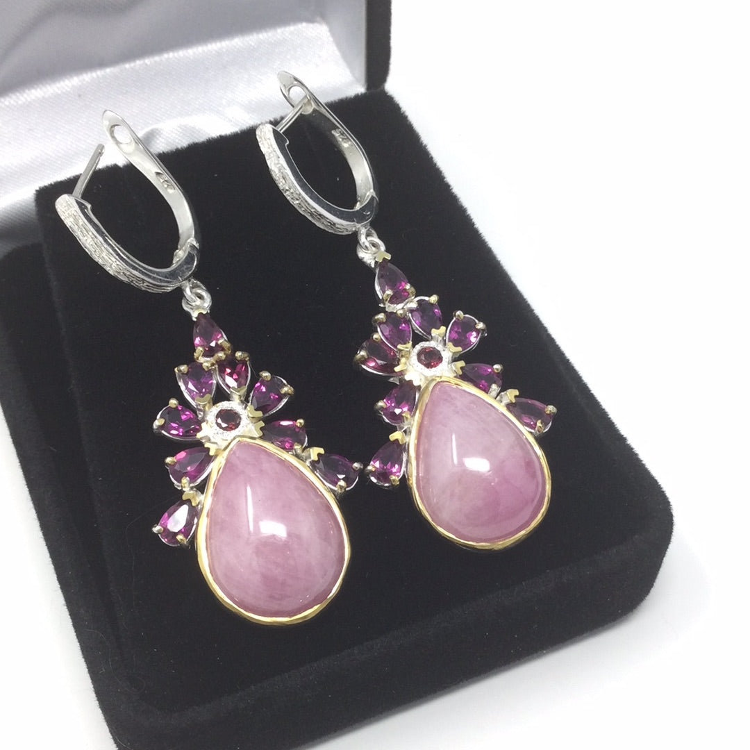 Genuine Pink Ruby & Garnet Earrings