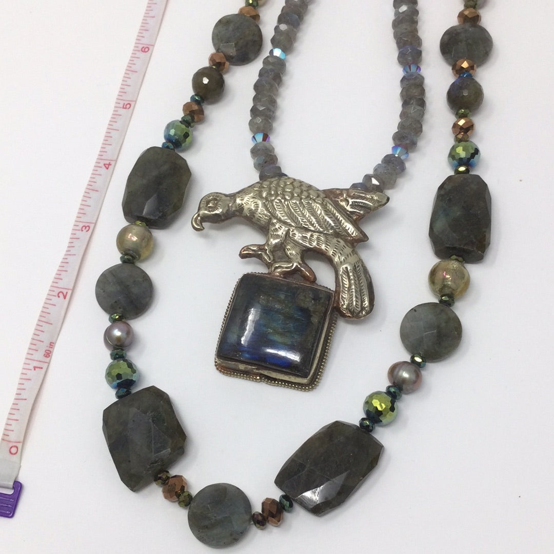 Genuine Labradorite Hawk Necklace | Handmade Artist Original