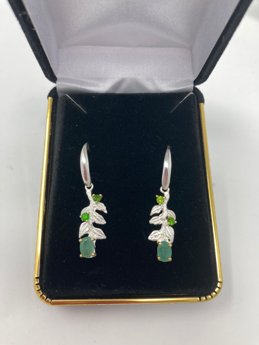 Genuine Emerald & Russian Chrome Diopside Earrings