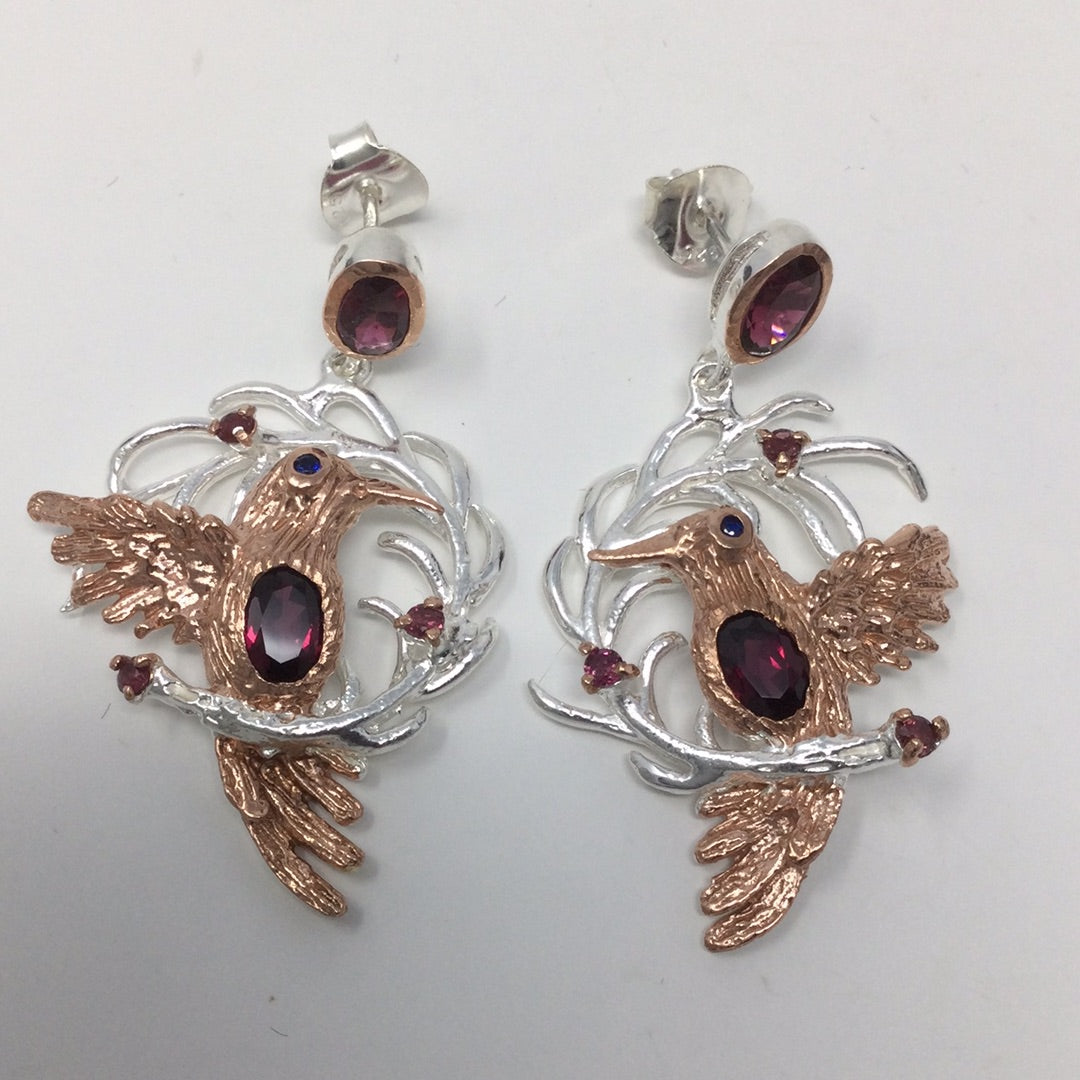 Genuine Garnet Hummingbird Earrings