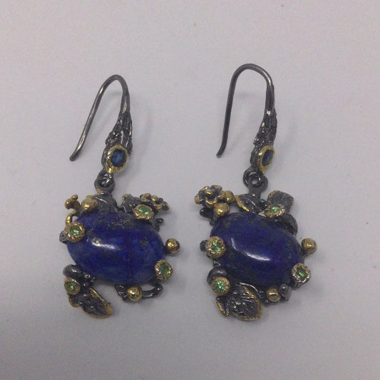 Genuine Lapis Lazuli, Emerald & Sapphire Earrings
