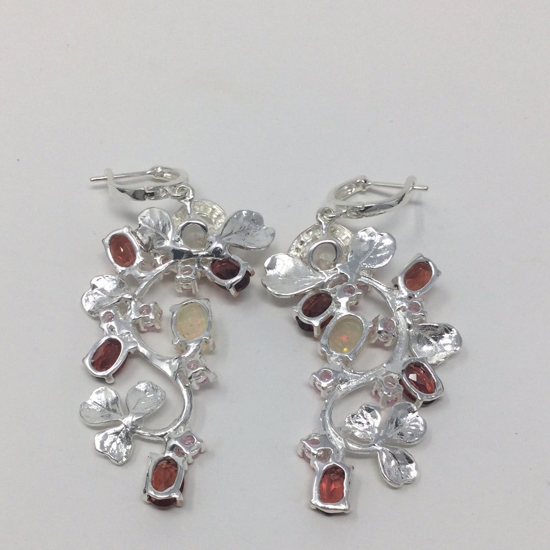 Chic Genuine Opal & Garnet Earrings