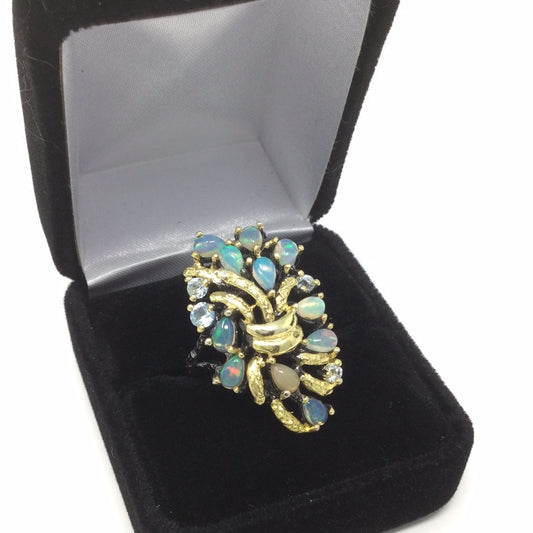 Bouquet Of Genuine Opals & Topaz Ring