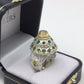 Voluptuous Genuine Fiery Opal, Russian Chrome Diopside Bejeweled Dome Ring