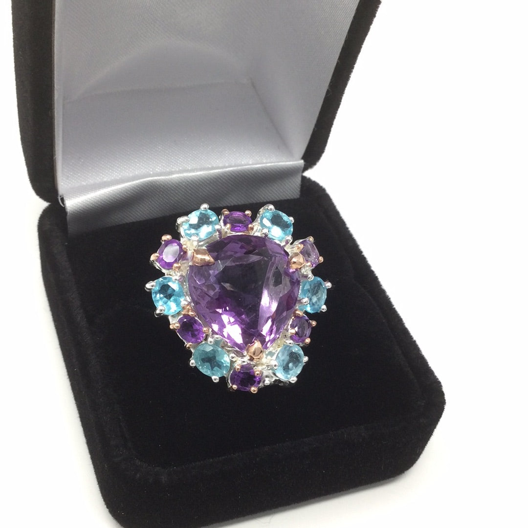 Trillion Cut Genuine Amethyst Ring