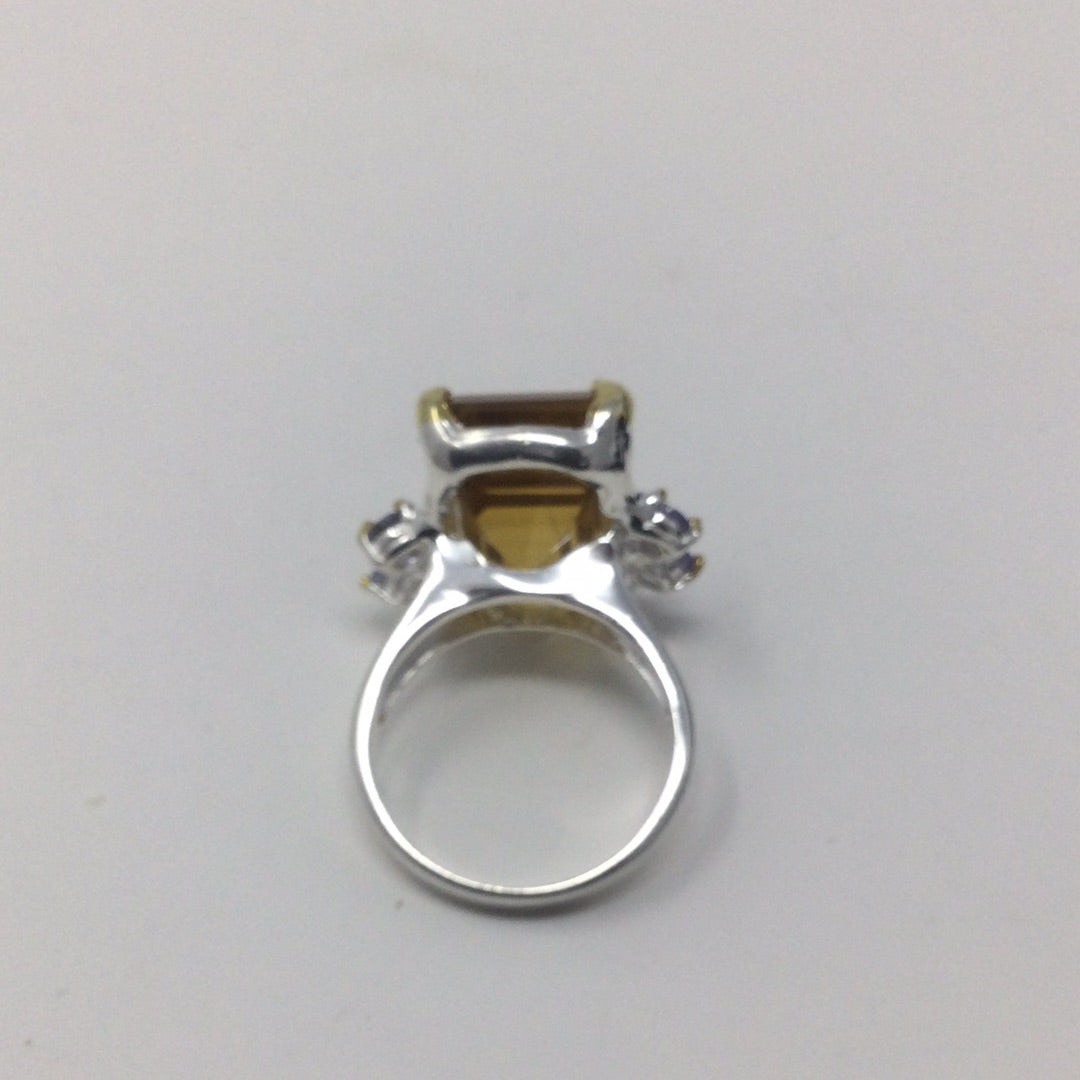 Titillating 30 CTW Genuine Citrine & Tanzanite Ring