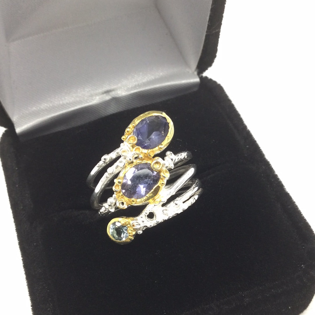 Genuine Iolites & Topaz Ring