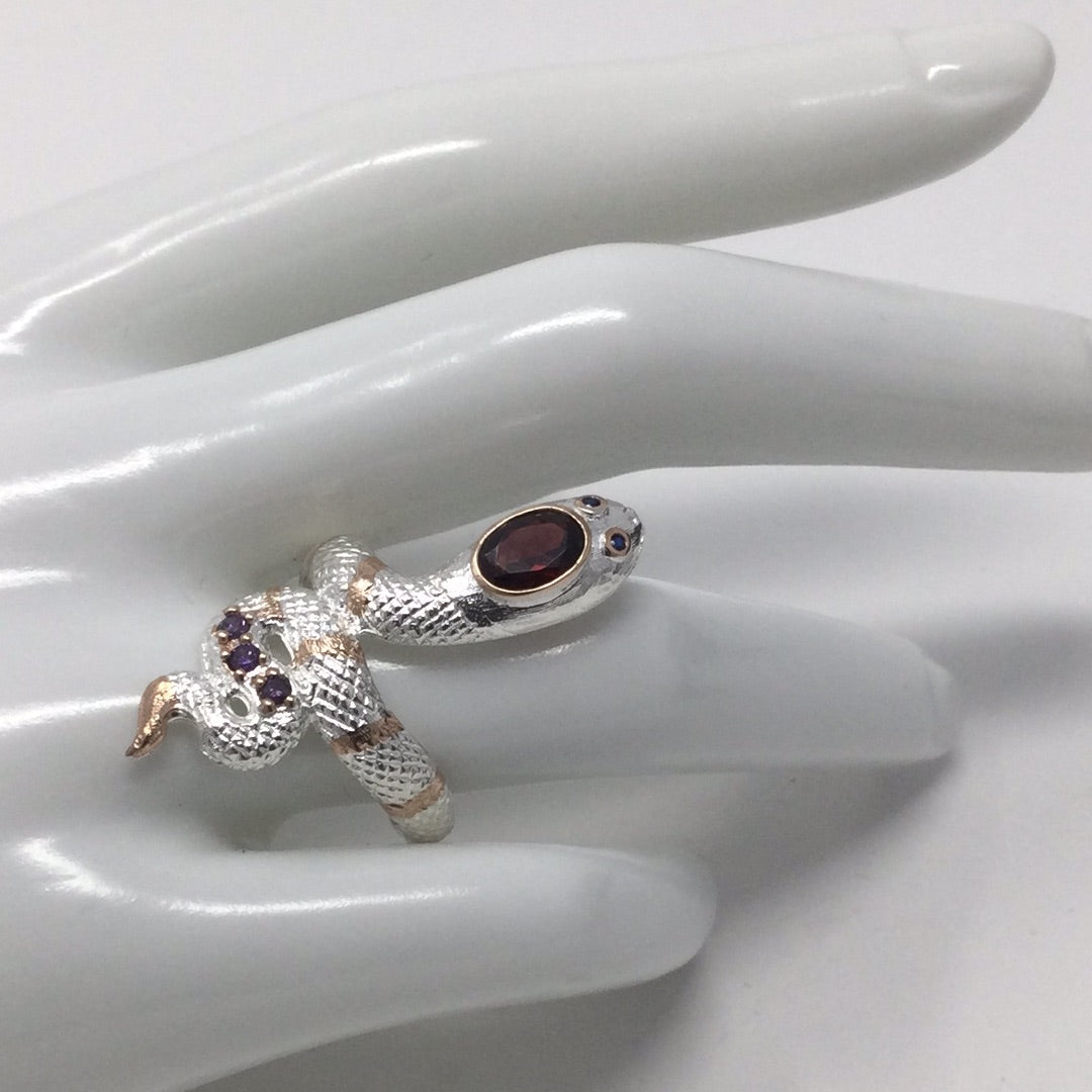 Genuine Garnet Snake Ring