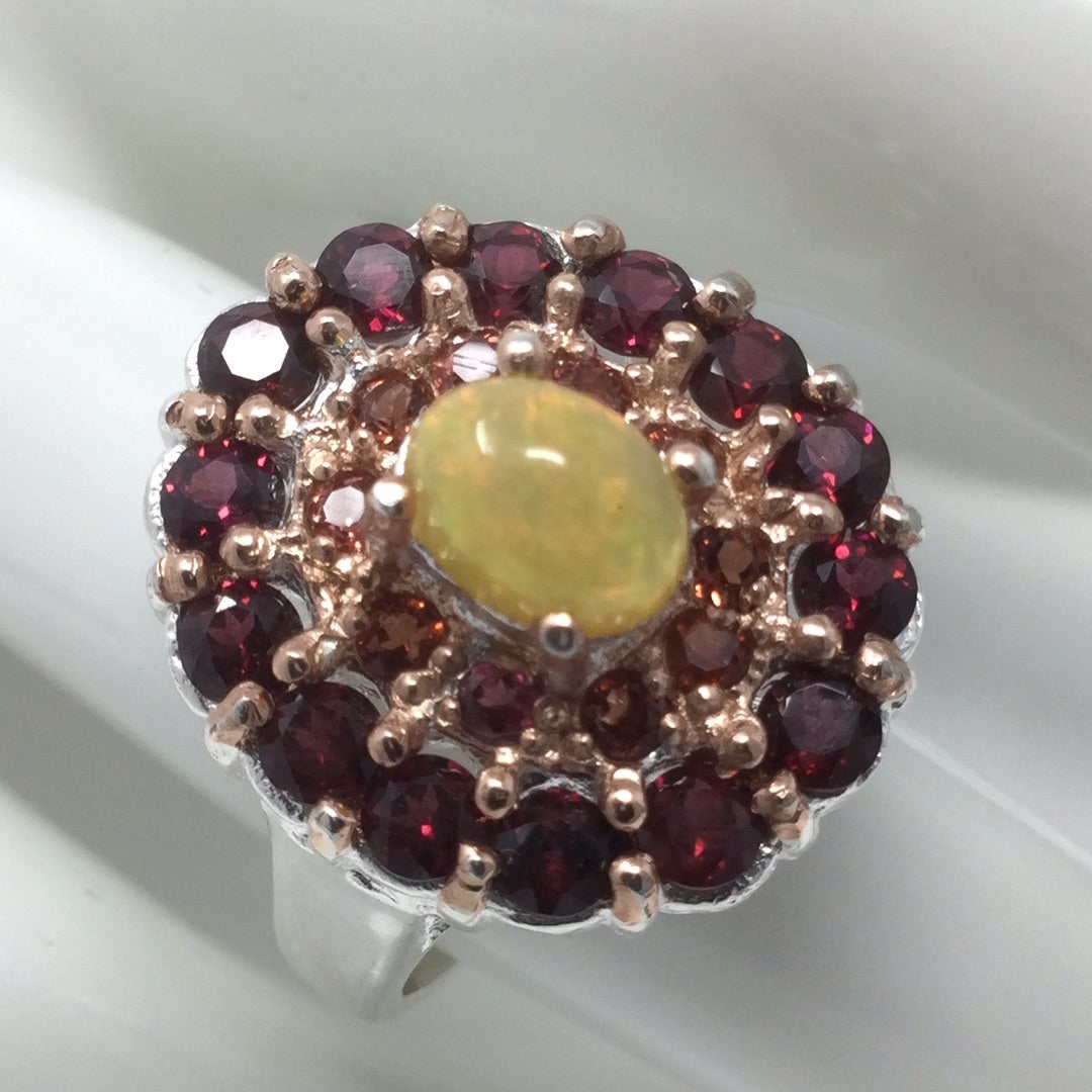 Genuine Opal & Garnet Ring