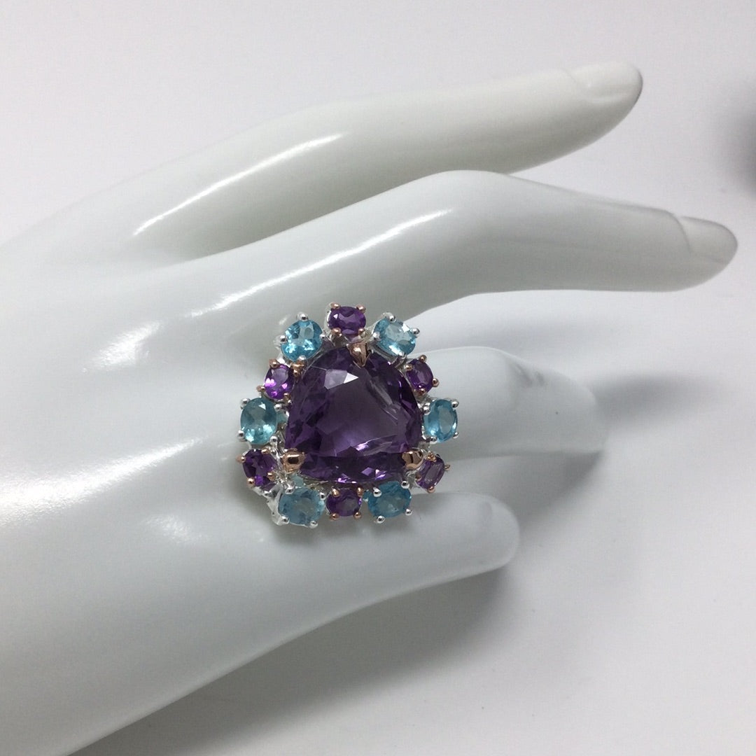 Trillion Cut Genuine Amethyst Ring