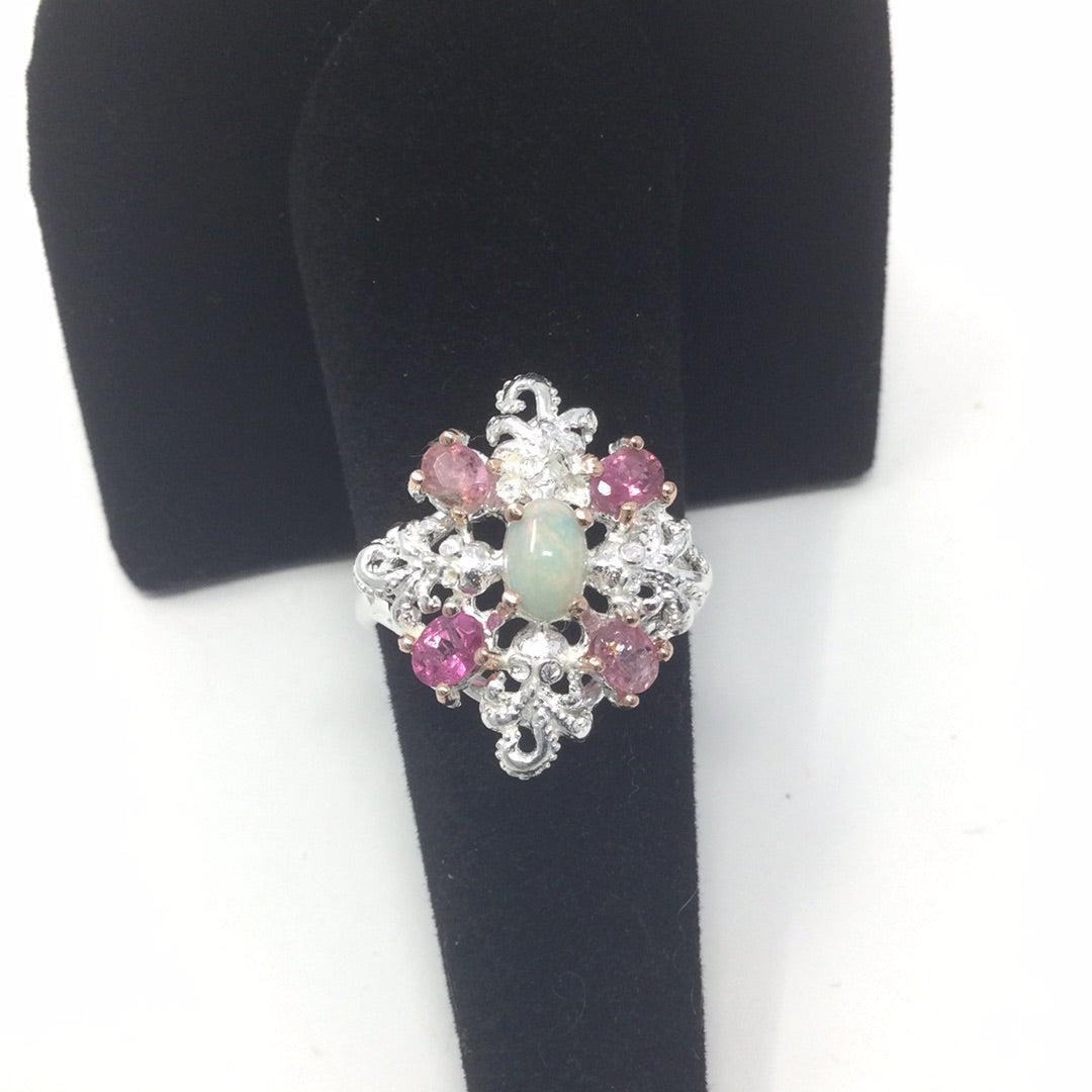 Precious Pink Tourmaline & Opal Ring