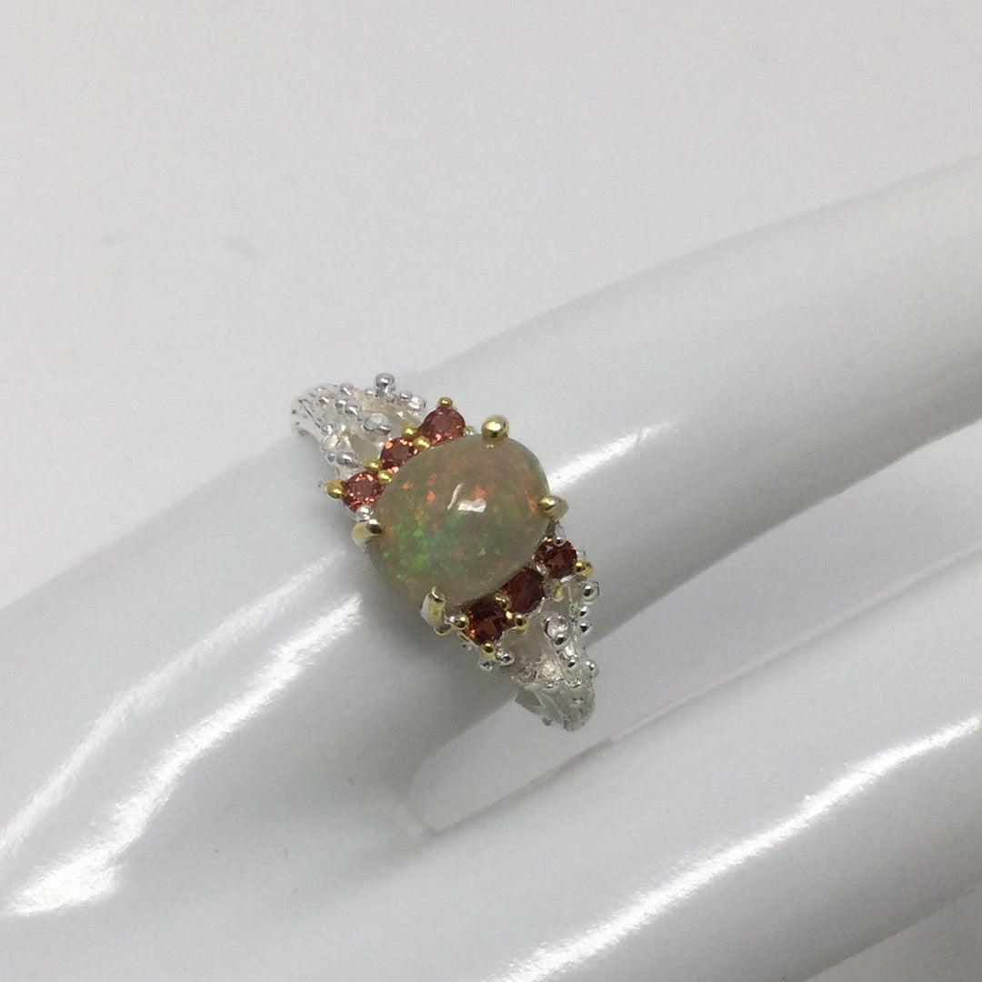 Hot Fiery Genuine Opal & Garnet Ring