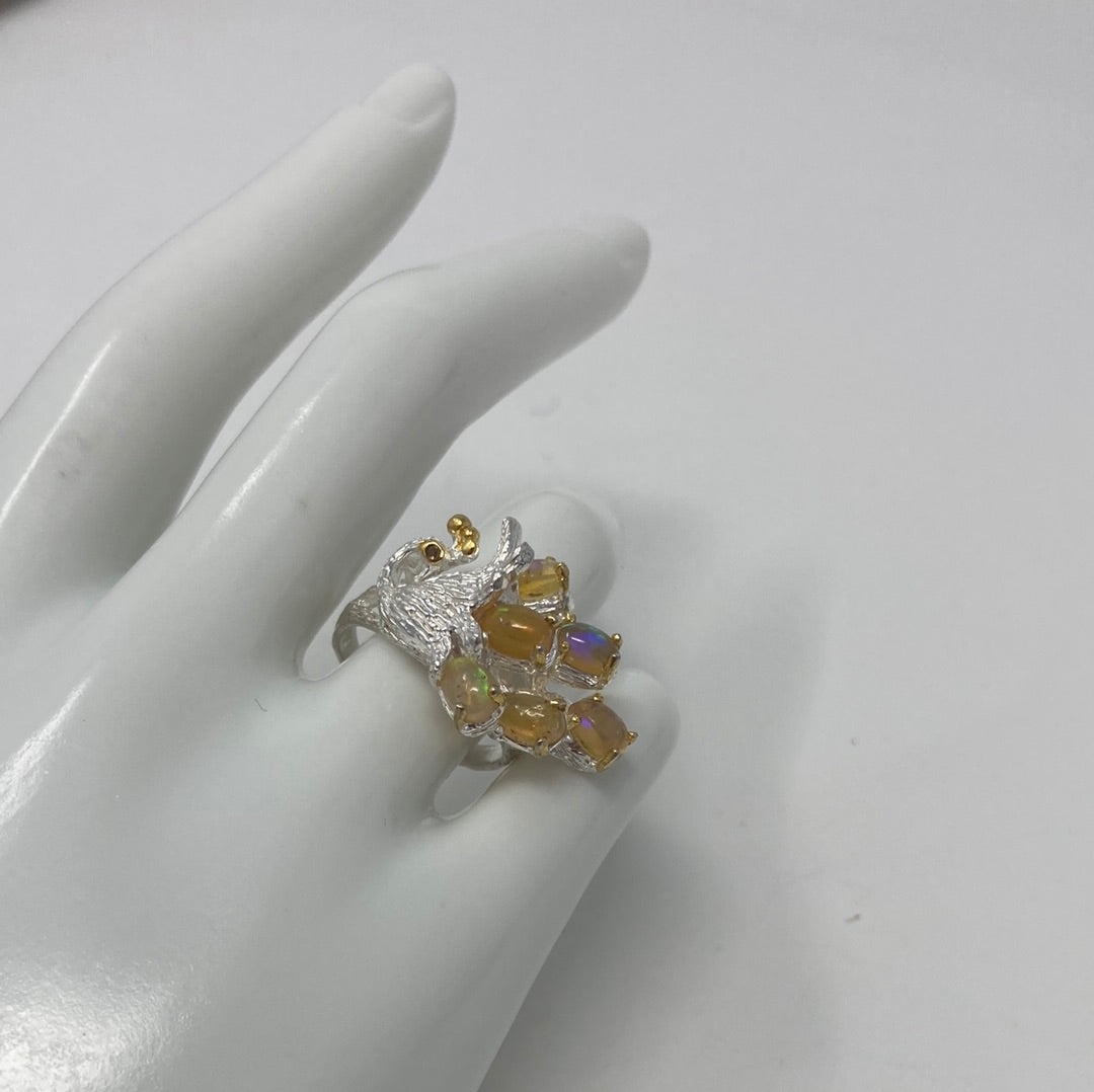 Precious  Genuine Opal Peacock Ring