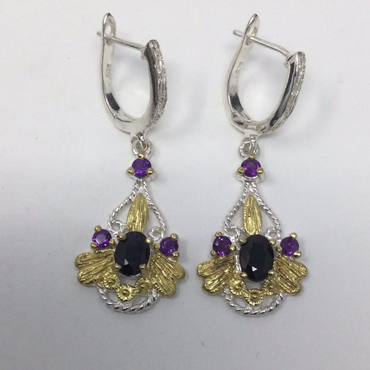 Genuine Sapphire & Amethyst Earrings