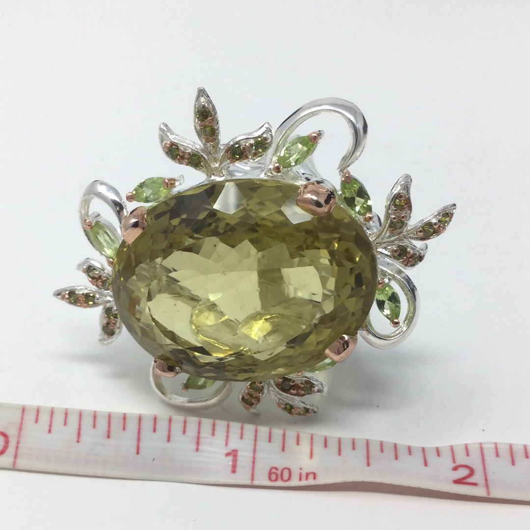 Huge Genuine Lemon Quartz with Peridot Ring