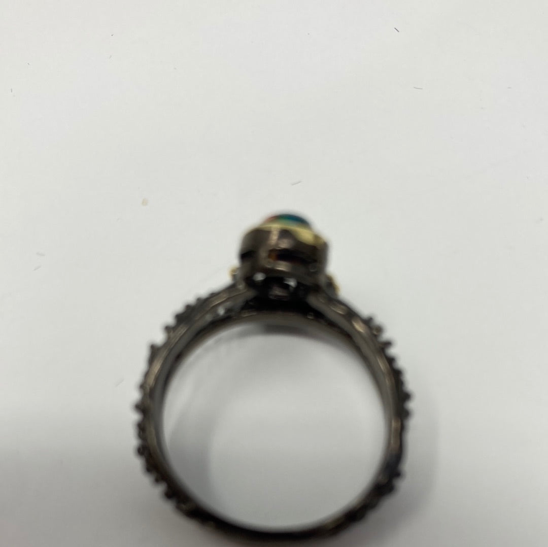 Genuine Black Opal & Emerald Ring