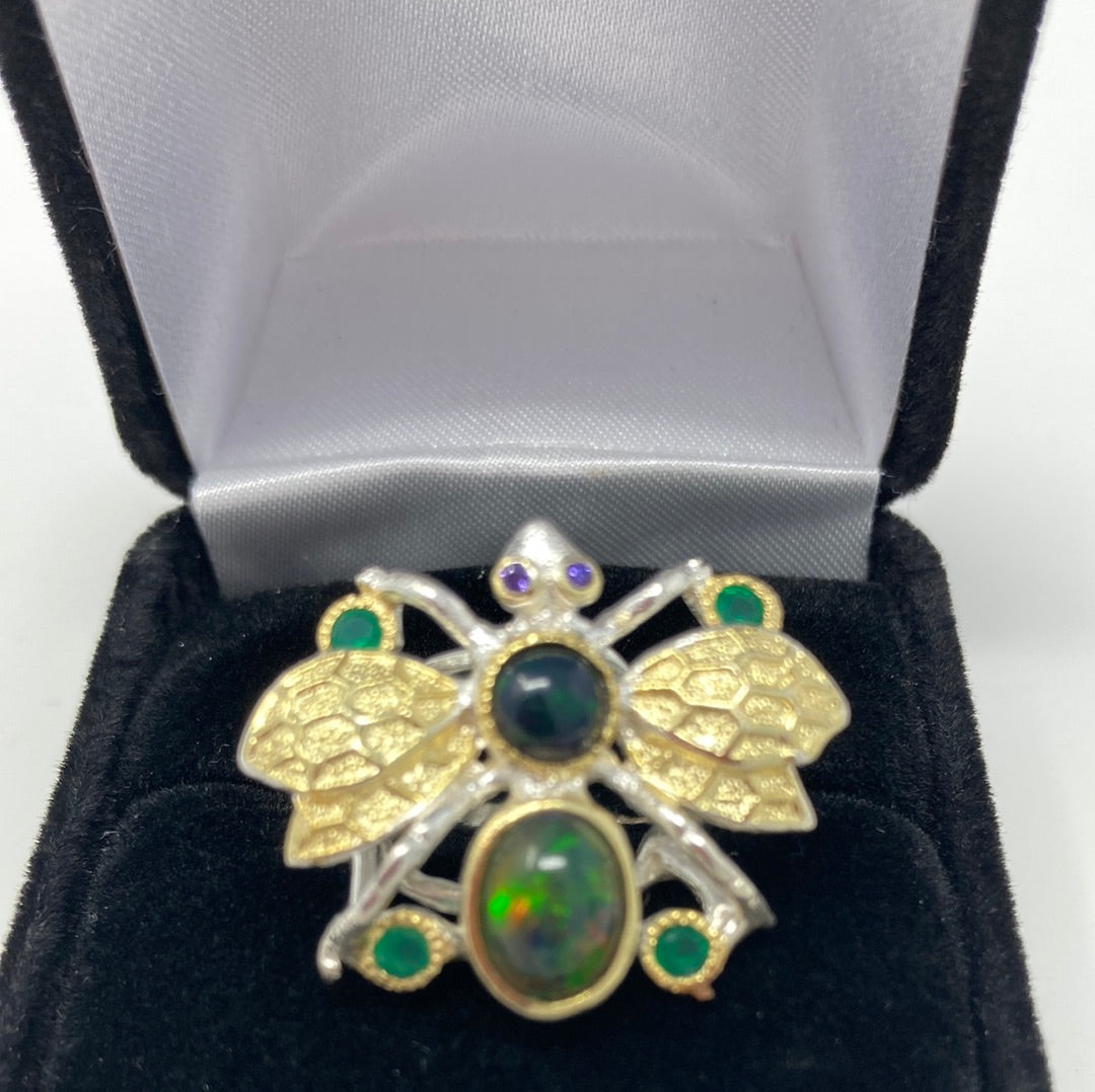 Genuine Black Opal Bee Ring.