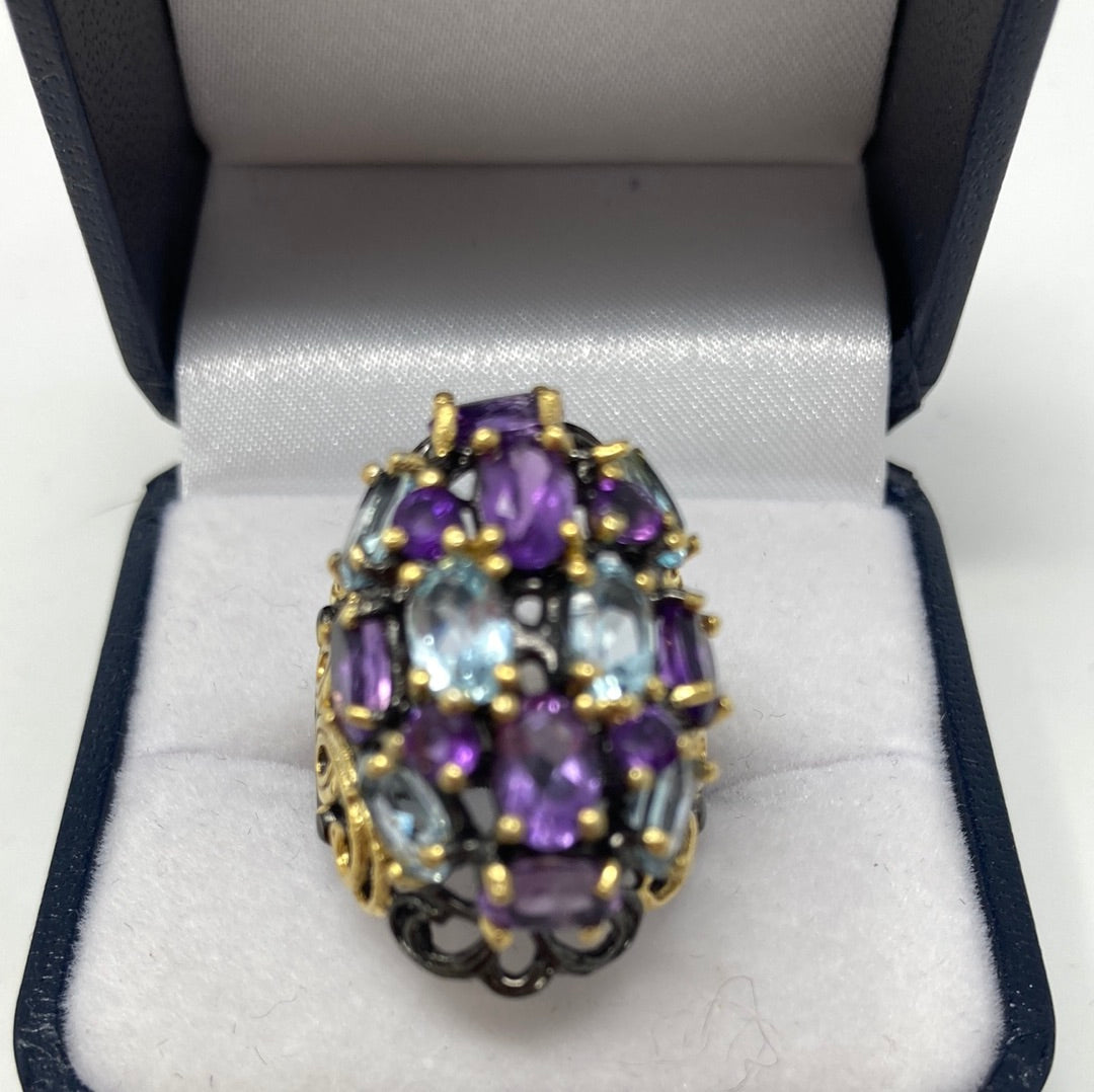 Imperial Elegance Genuine Amethyst & Topaz Ring