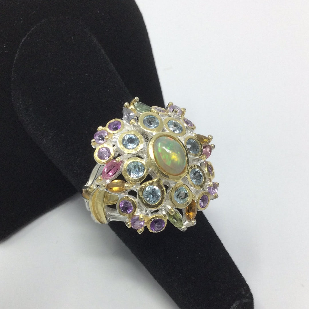 Exquisite Genuine Tourmalines & Opal Ring