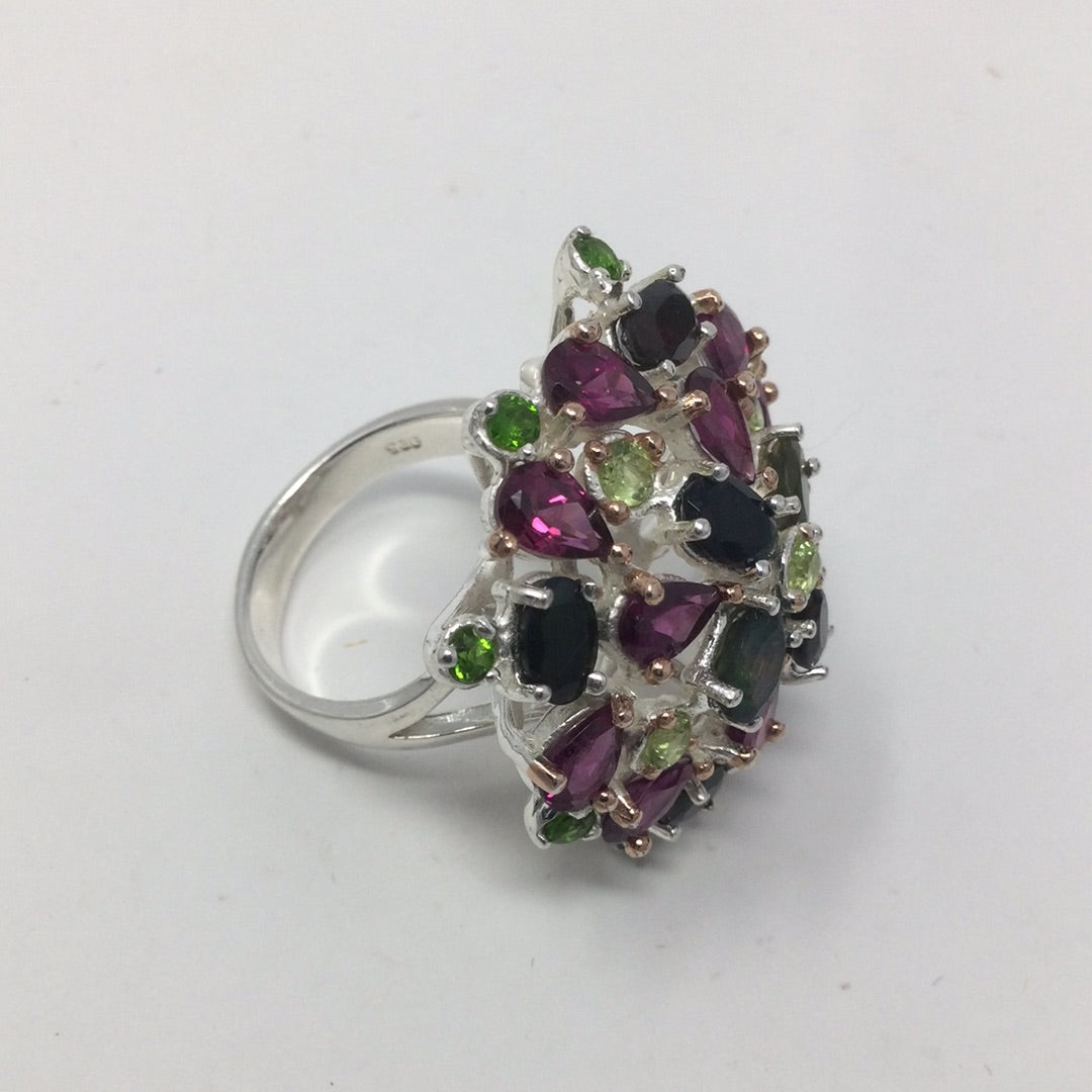 Genuine Black Opal Encrusted Gemstone Ring