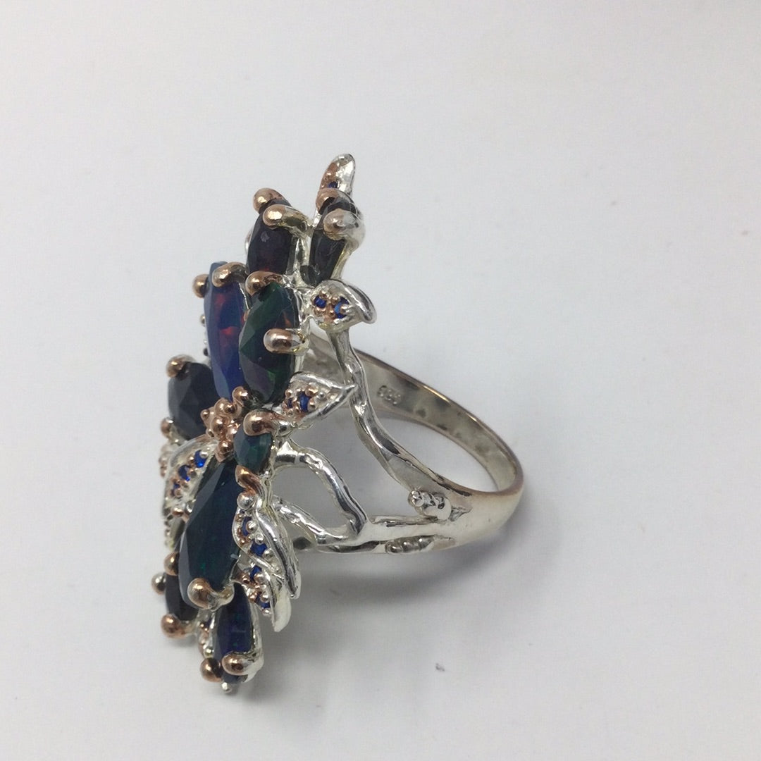 Unsurpassed Rare Genuine Black Opals Ring