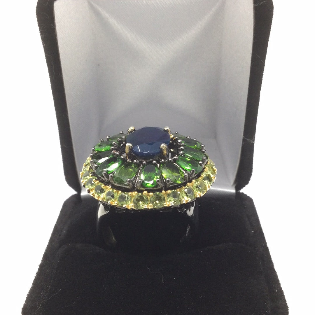 Alluring Genuine Black Opal & Russian Diopside Ring
