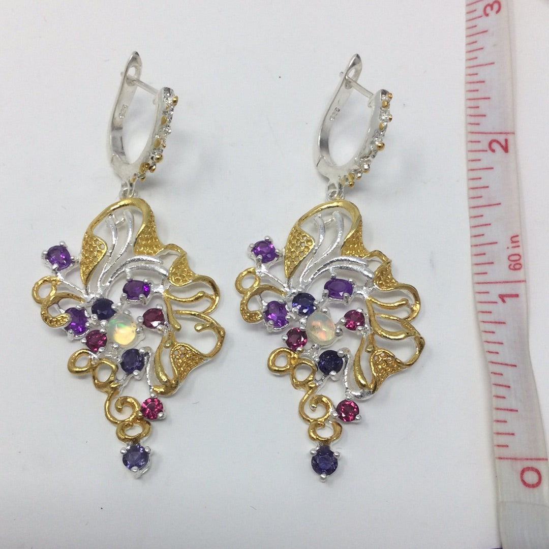 Genuine Opal, Amethyst & Earrings