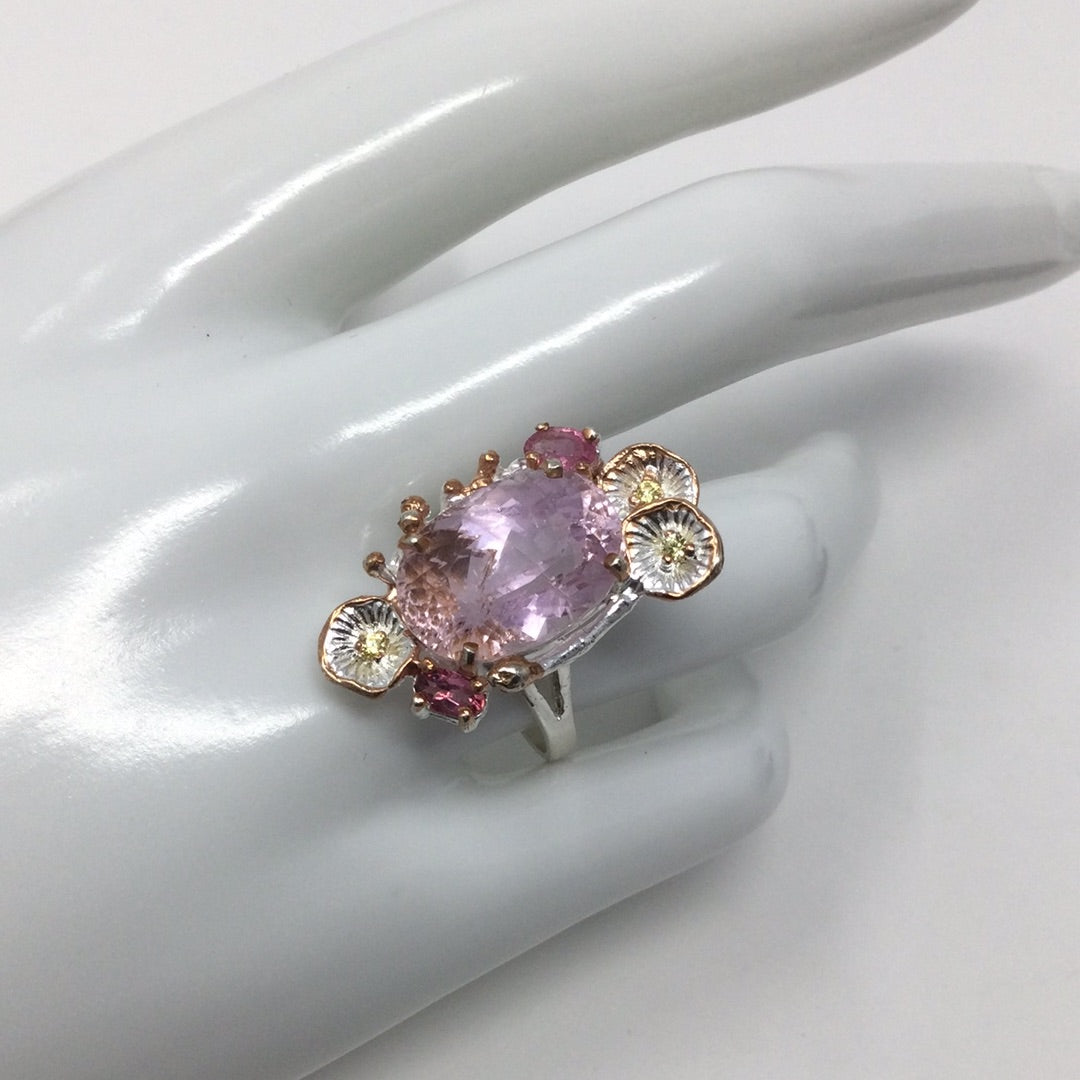 Genuine Kunzite & Tourmaline Ring