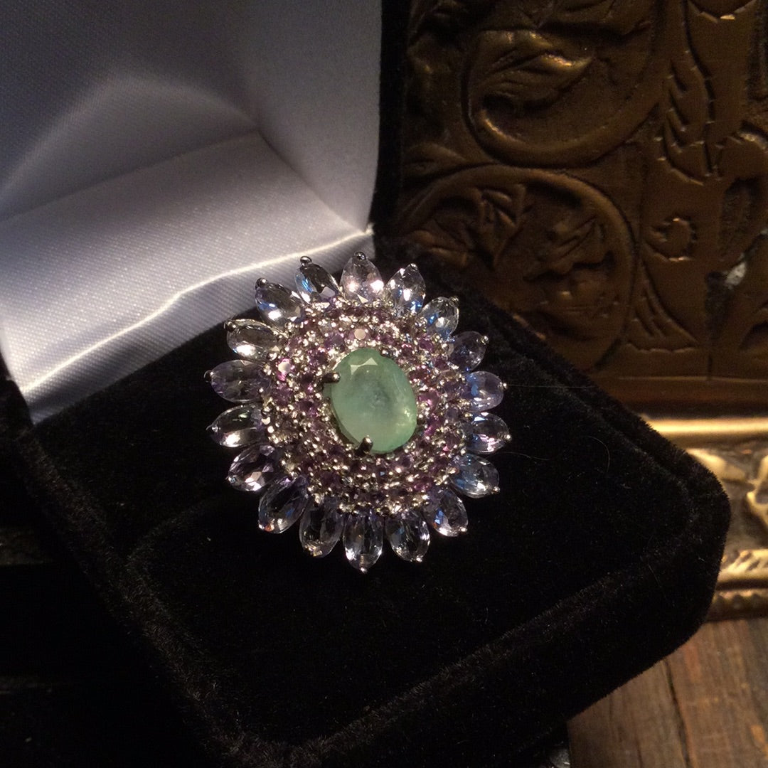 Genuine Emerald & Tanzanite Ring