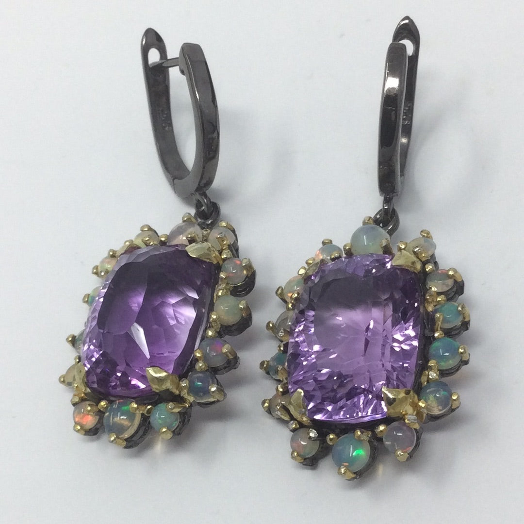 Genuine Amethyst & Opal Earrings