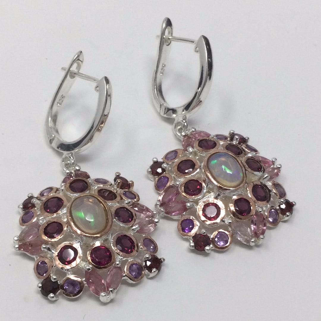 Genuine Opal, Tourmalines & Garnet Earrings