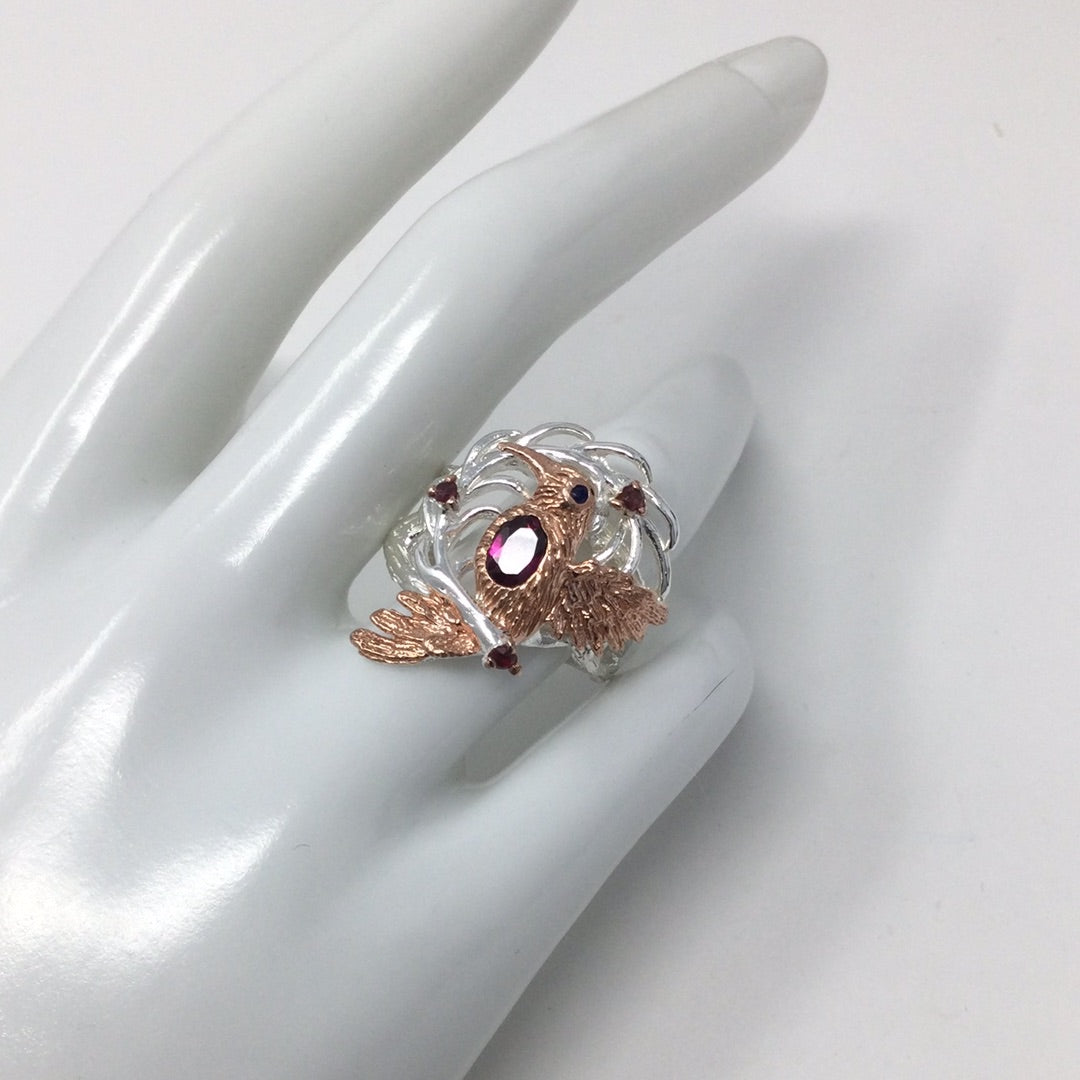 Hummingbird Genuine Garnet Ring