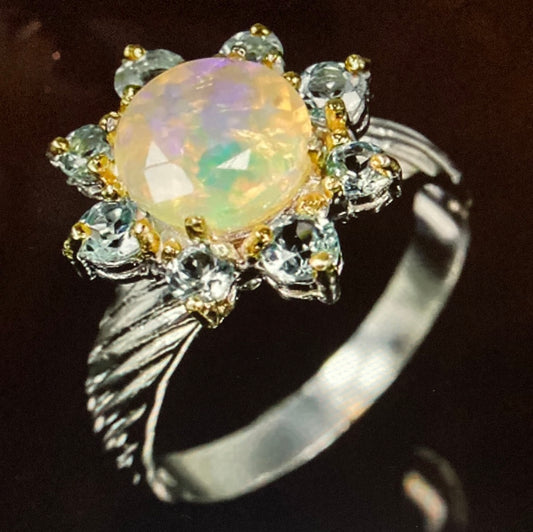 Precious Rare Genuine Faceted Opal Ring