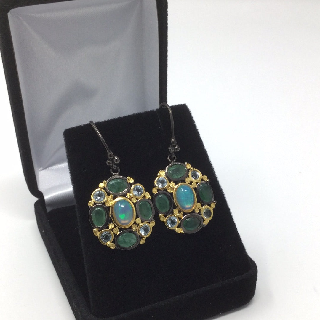 Genuine Emerald & Opal Earrings