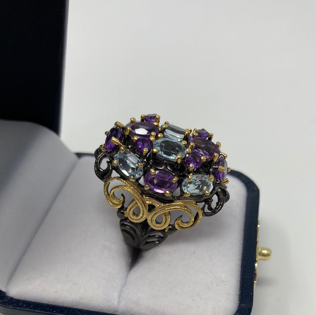 Imperial Elegance Genuine Amethyst & Topaz Ring