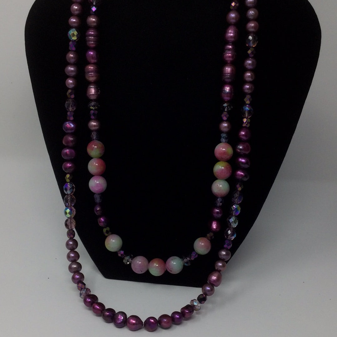Magenta Madness Genuine Pearls & Agate Necklace Artist Original