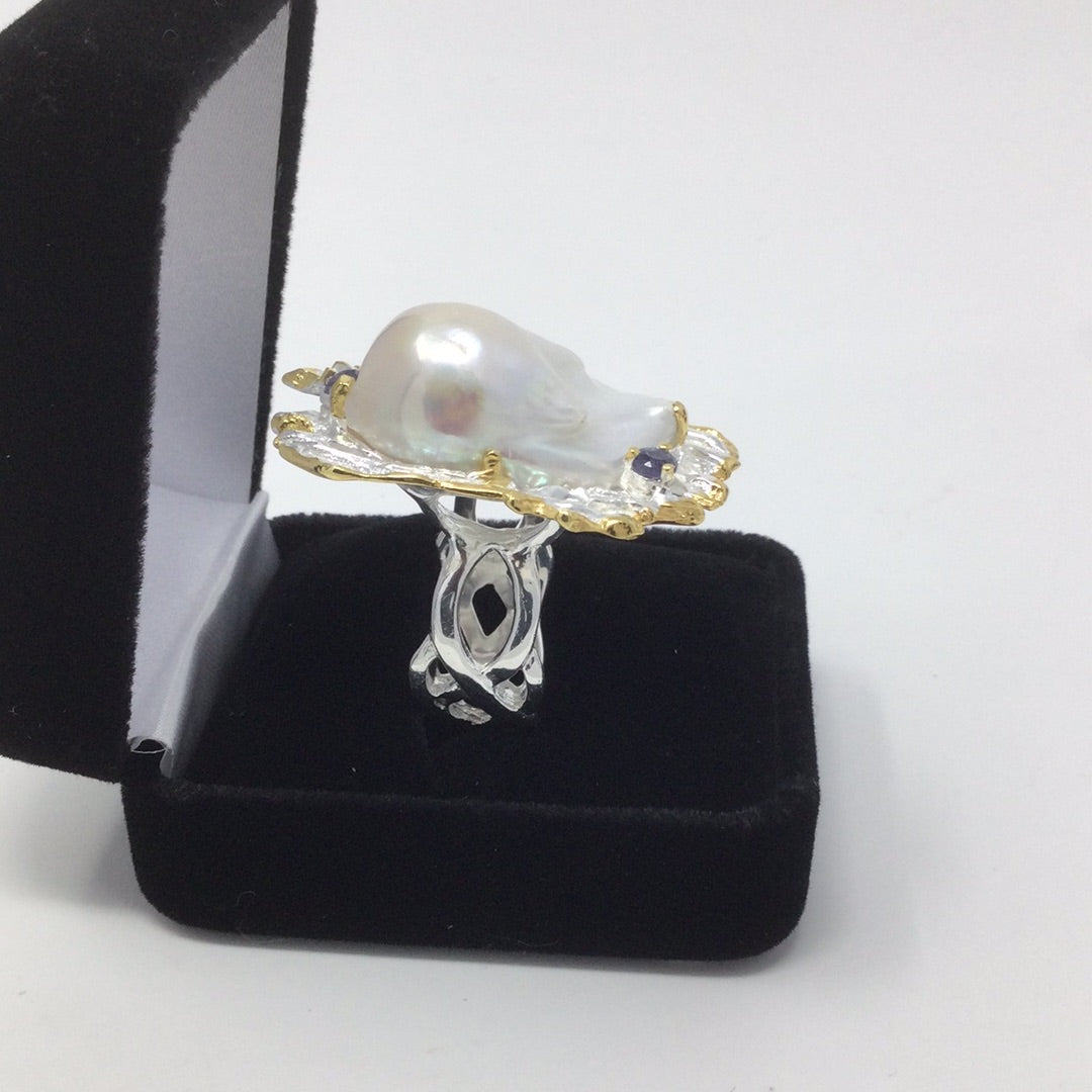 Genuine Large Rare Baroque Pearl Ring