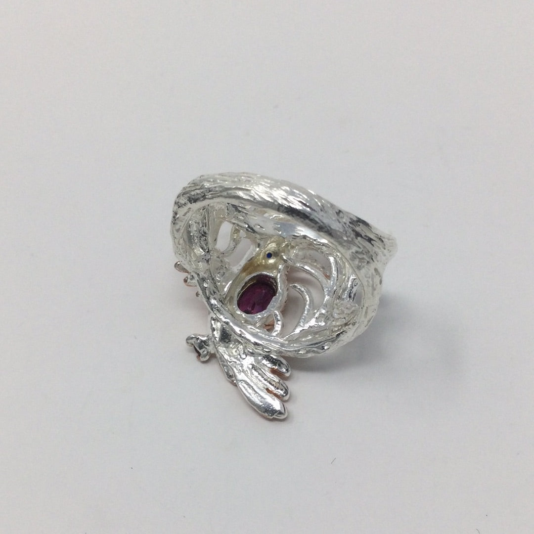 Genuine Garnet Hummingbird Ring