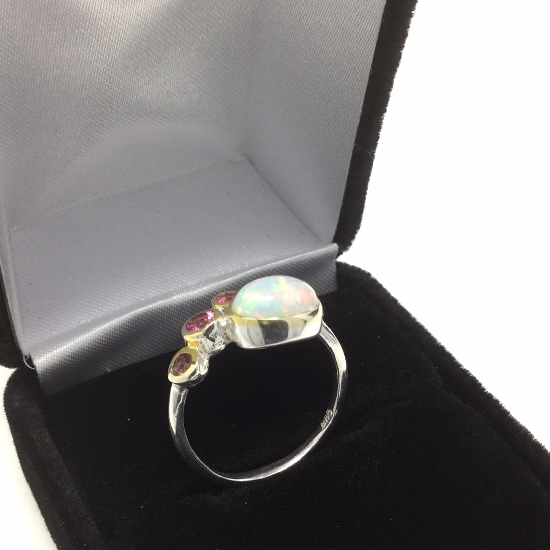 Genuine Opal & Pink Tourmalines Ring