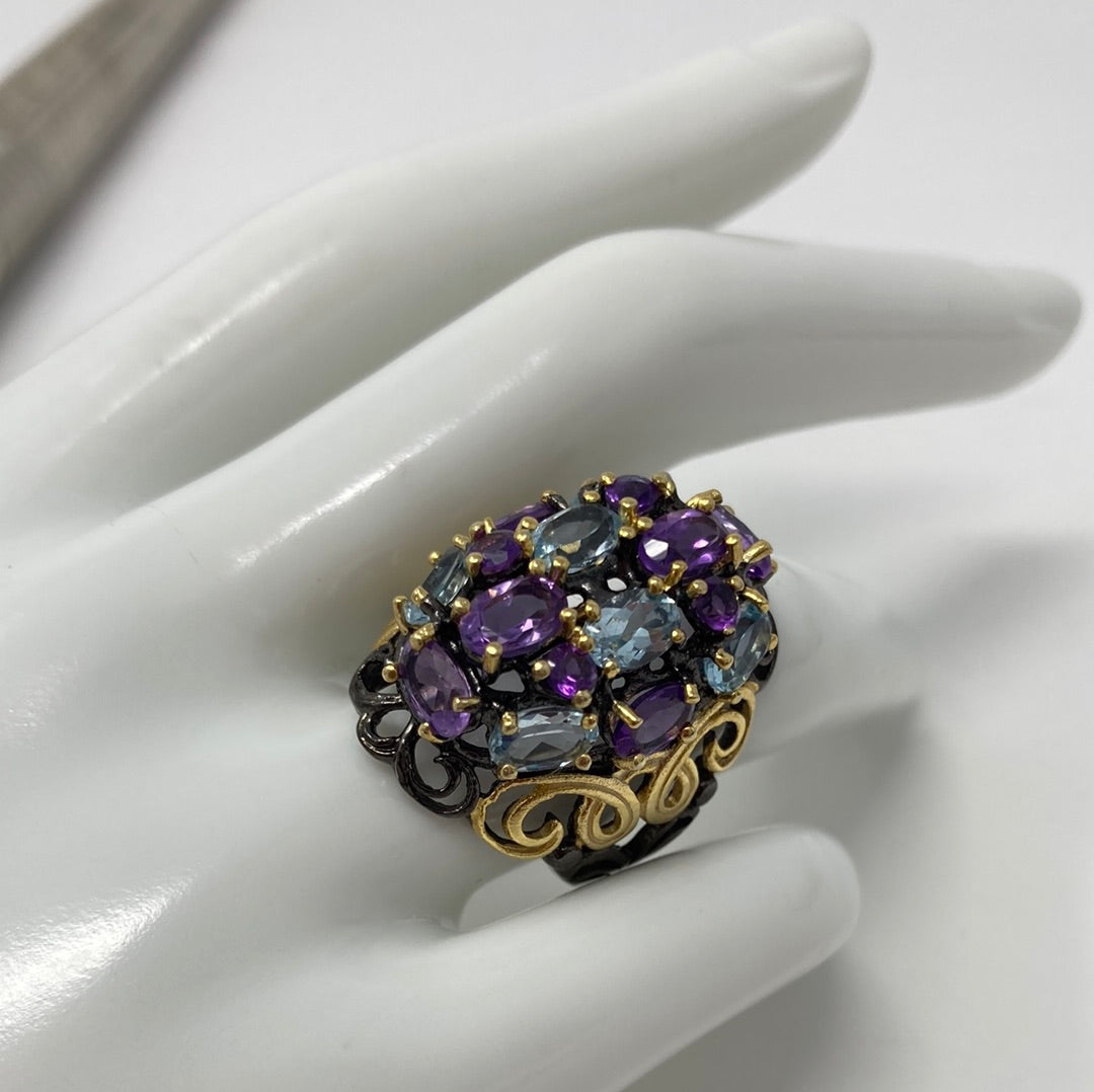 Imperial Elegance Genuine Amethyst & Topaz Ring